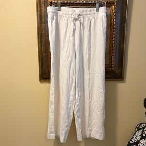 Anne Klein White Linen blend Wide Leg High Elastic pull tie waist pants